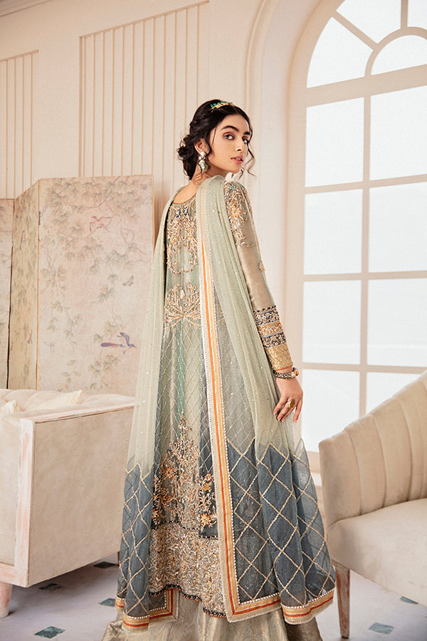 Pakistani Sky Blue Hand-Embellished Zari Net Salwar Kameez (3-Piece) - Image 5