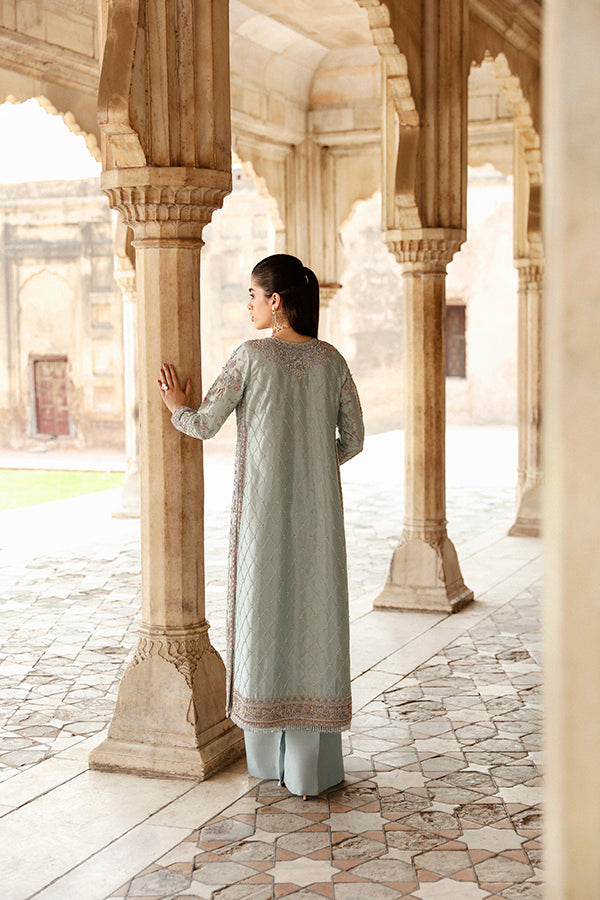 Ice Blue Embroidered Tissue & Zari Silk Jacket (2-Piece) - Image 2