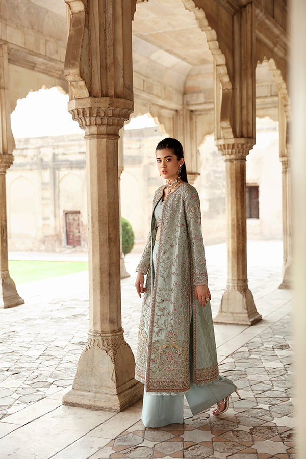 Ice Blue Embroidered Tissue & Zari Silk Jacket (2-Piece) - Image 3