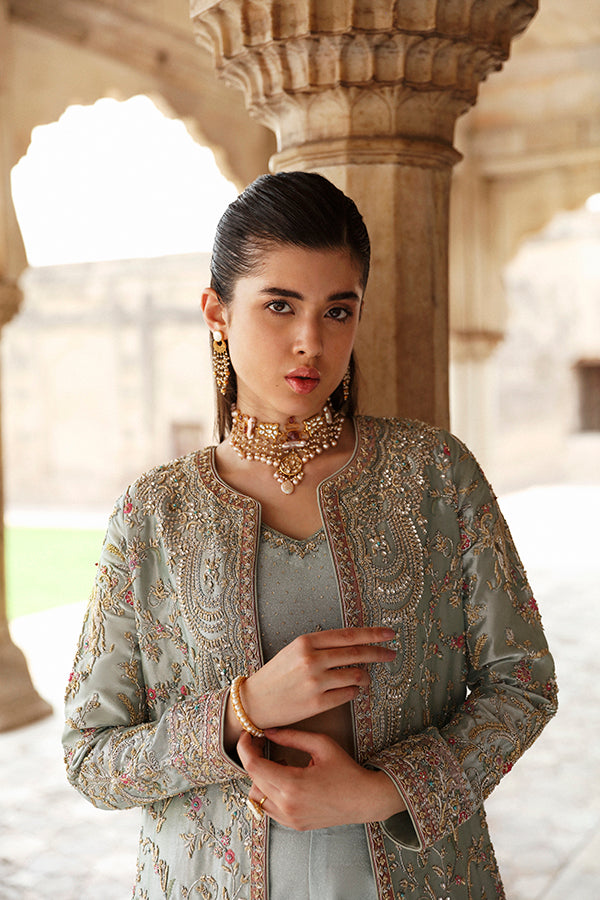 Ice Blue Embroidered Tissue & Zari Silk Jacket (2-Piece) - Image 4