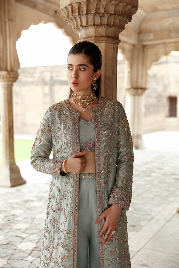 Ice Blue Embroidered Tissue & Zari Silk Jacket (2-Piece) - Image 5