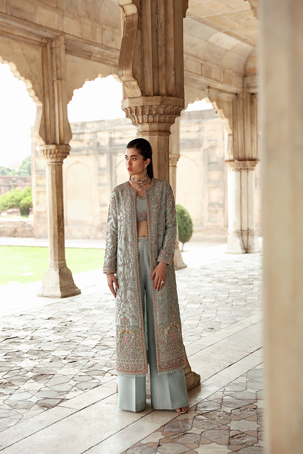 Ice Blue Embroidered Tissue & Zari Silk Jacket (2-Piece) - Image 6