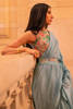 Pakistani Ice Blue Embroidered Raw Silk Ruffle Saree (3-Piece) - Image 7