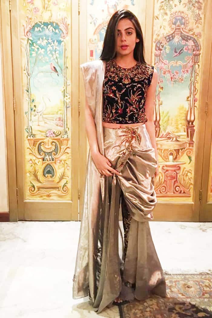 Royal Blue Embroidered Velvet Saree (3-Piece) - Image 1