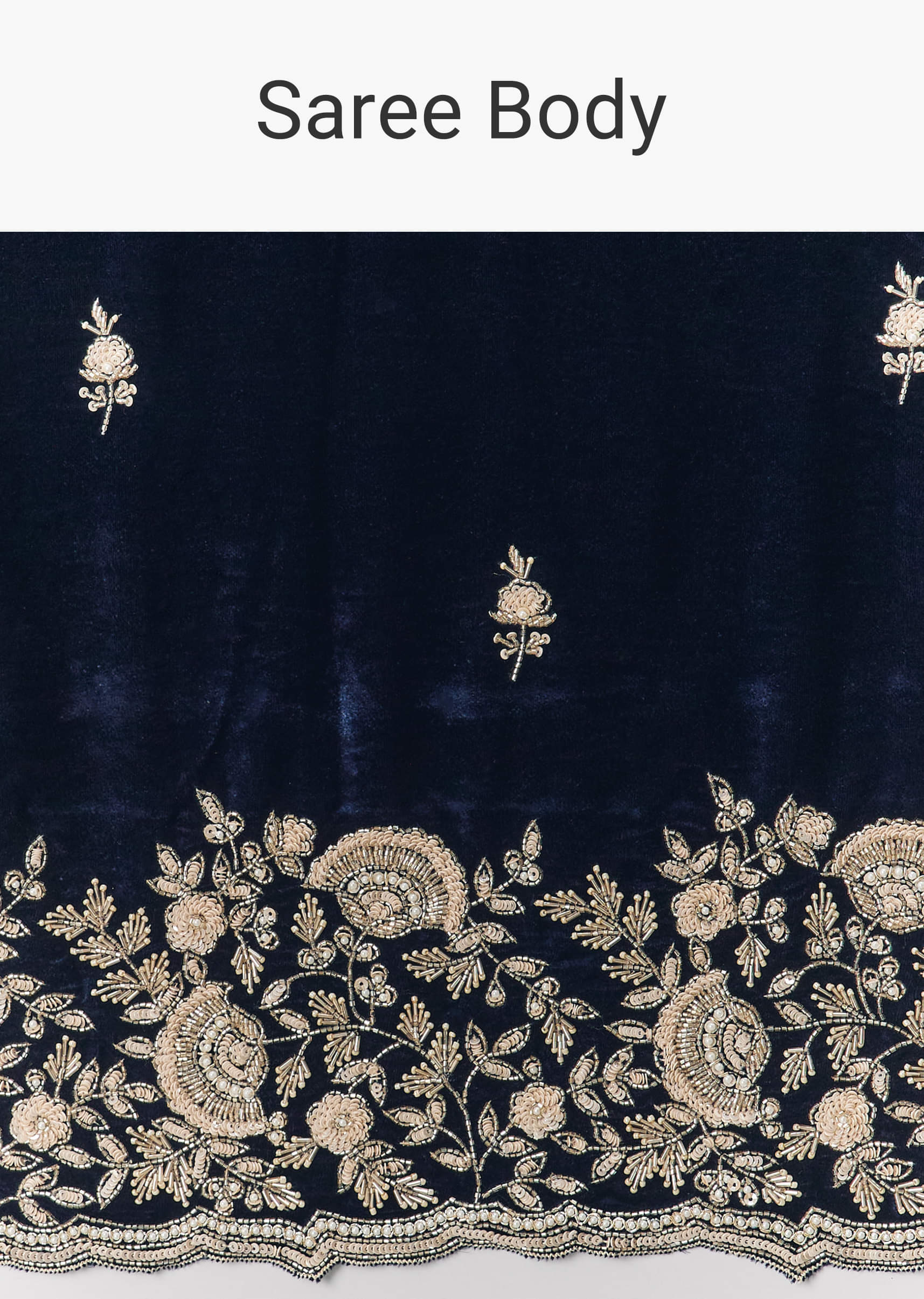 Indian Midnight Blue Embroidered Velvet Saree (2-Piece) - Image 8
