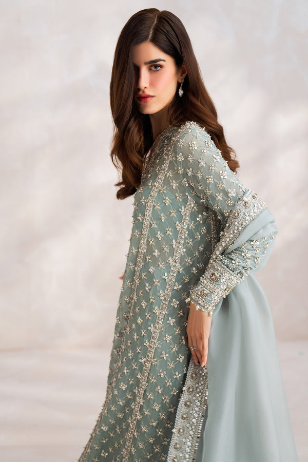 Pale Blue Hand-Embellished Chiffon Sharara (3-Piece) - Image 4