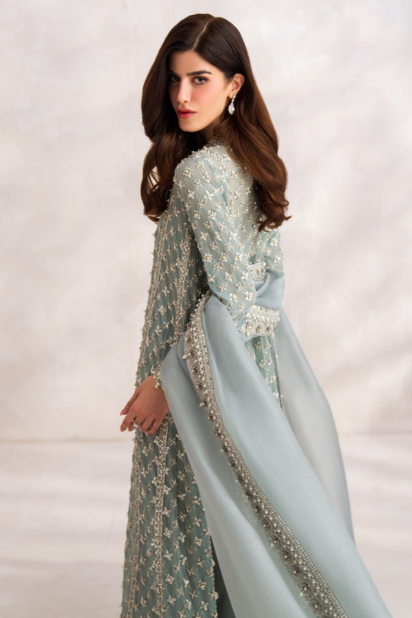 Pale Blue Hand-Embellished Chiffon Sharara (3-Piece) - Image 7