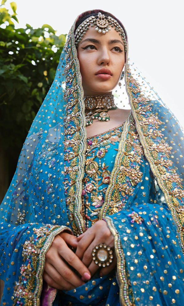 Vibrant Blue Embroidered Chiffon Sharara (3-Piece) - Image 7