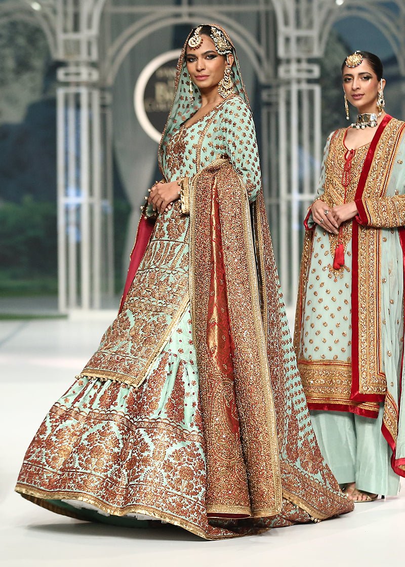 Turquoise Embroidered Chiffon Kurta Sharara (3-Piece) - Image 3