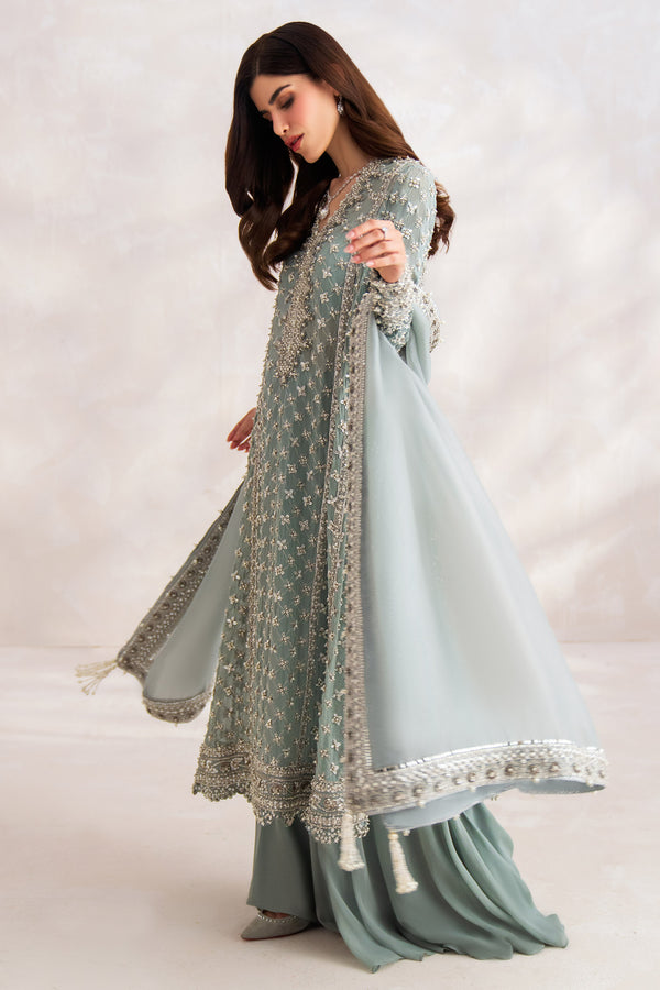 Pakistani Pale Blue Hand-Embellished Chiffon Sharara (3-Piece) - Image 5