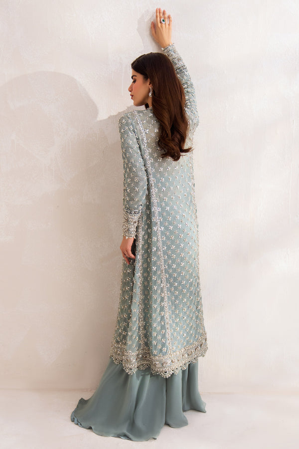Pakistani Pale Blue Hand-Embellished Chiffon Sharara (3-Piece) - Image 6