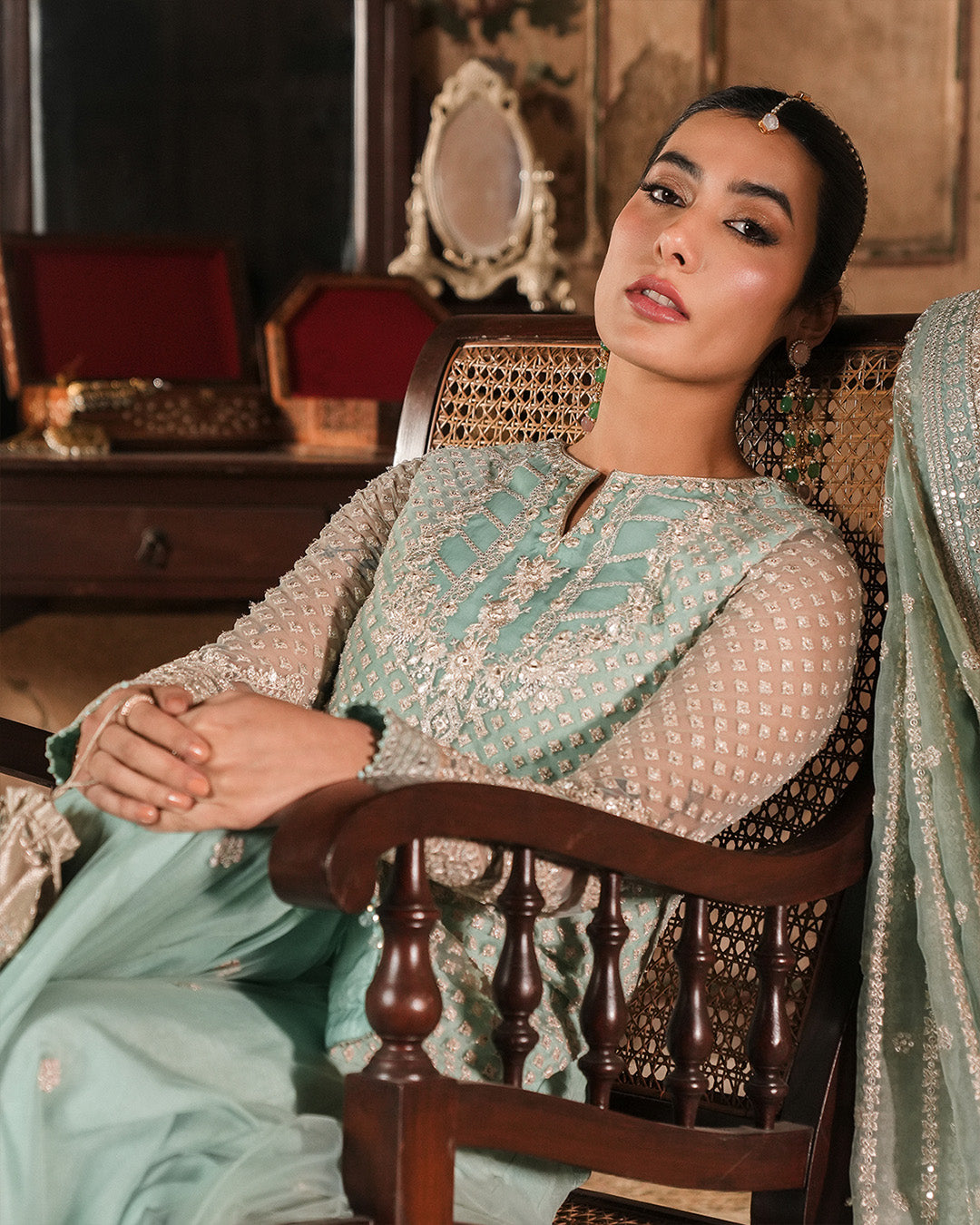 Pastel Blue Embroidered Net Sharara (3-Piece) - Image 4