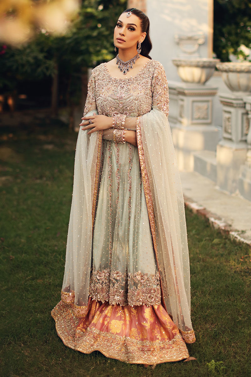 Pakistani Aqua Embellished Net Kalidaar Sharara (3-Piece) - Image 4