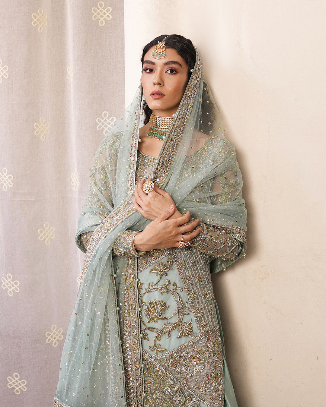 Ice Blue Embellished Net & Silk Sharara (3-Piece) - Image 4