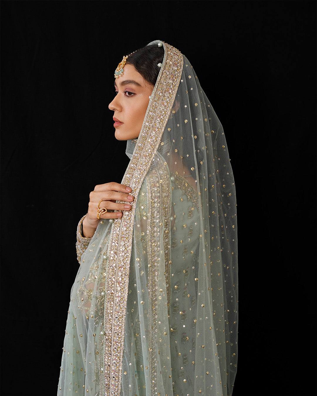 Ice Blue Embellished Net & Silk Sharara (3-Piece) - Image 6