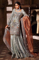 Ice Blue Embroidered Lamé Bridal Sharara (3-Piece) - Image 3