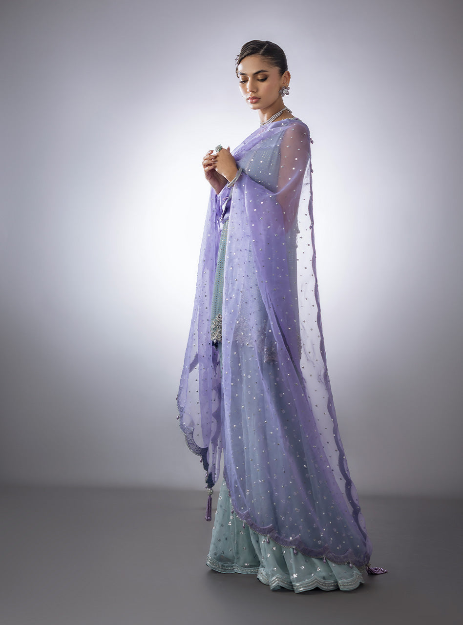 Ice-Blue Mukesh Peplum Sharara (3-Piece) - Image 5