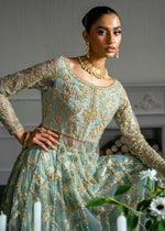 Pale Blue Embroidered Net Gown Sharara (3-Piece) - Image 10