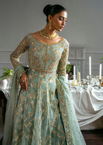 Pakistani Pale Blue Embroidered Net Gown Sharara (3-Piece) - Image 3