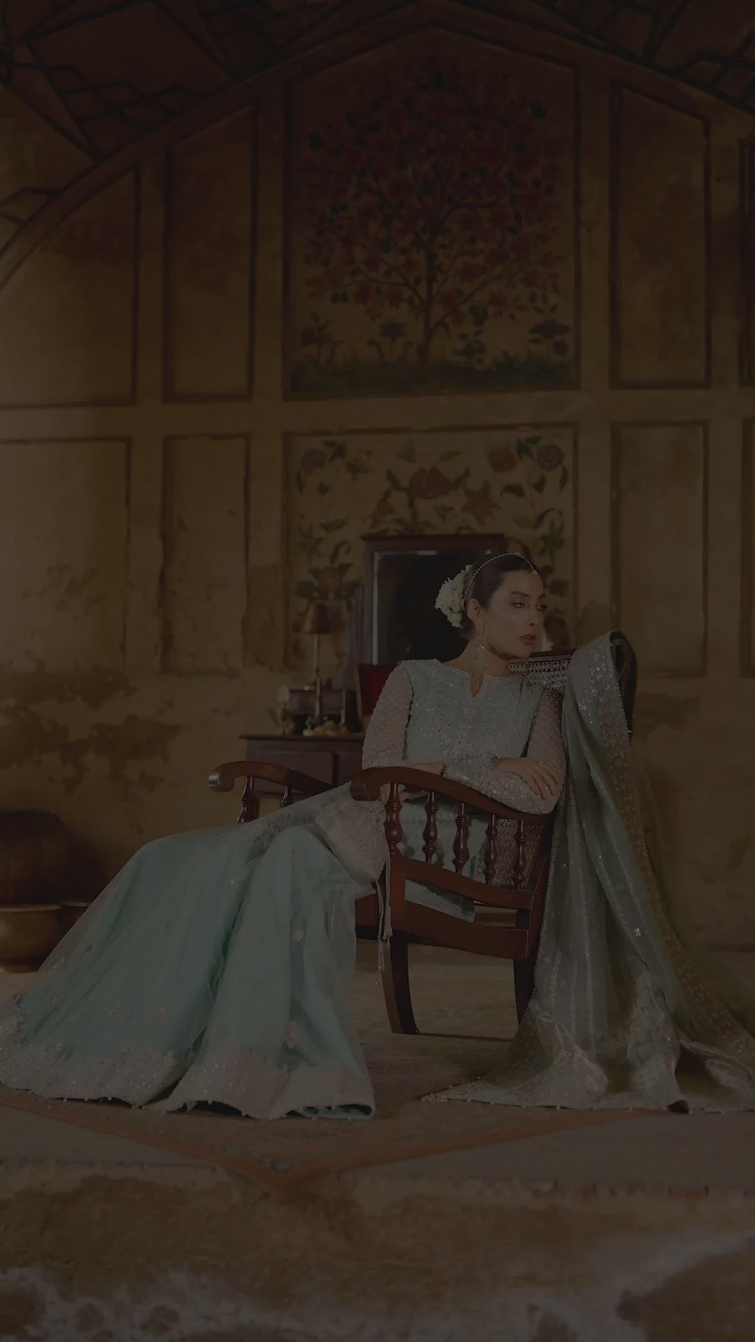 Pastel Blue Embroidered Net Sharara Set (3-Piece) - Image 7