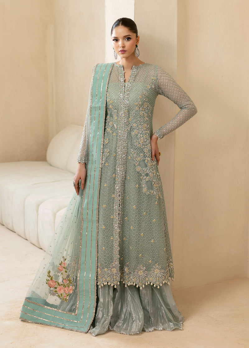 Powder Blue Embroidered Organza Sharara (3-Piece) - Image 1