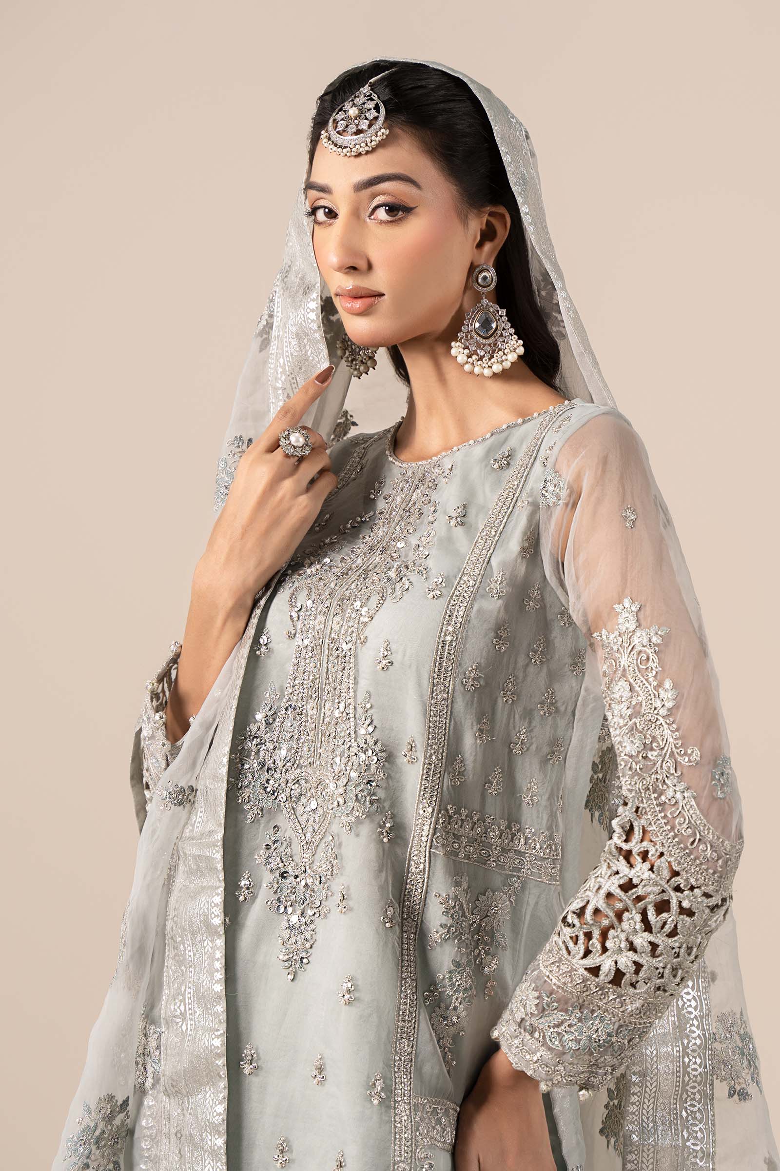 Light Blue Embroidered Organza Sharara (3-Piece) - Image 2