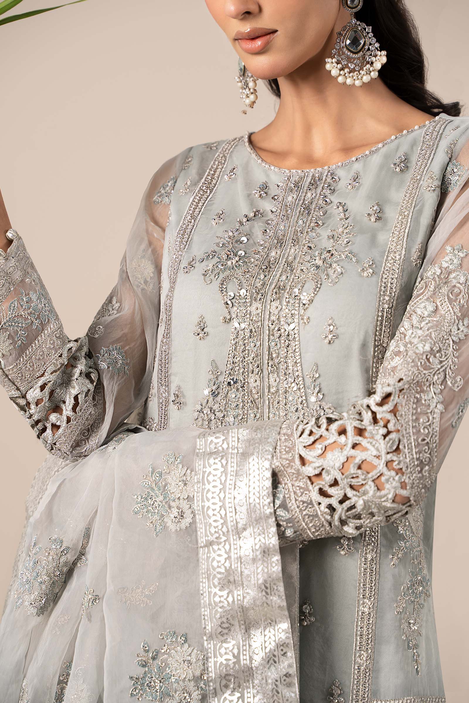Light Blue Embroidered Organza Sharara (3-Piece) - Image 3
