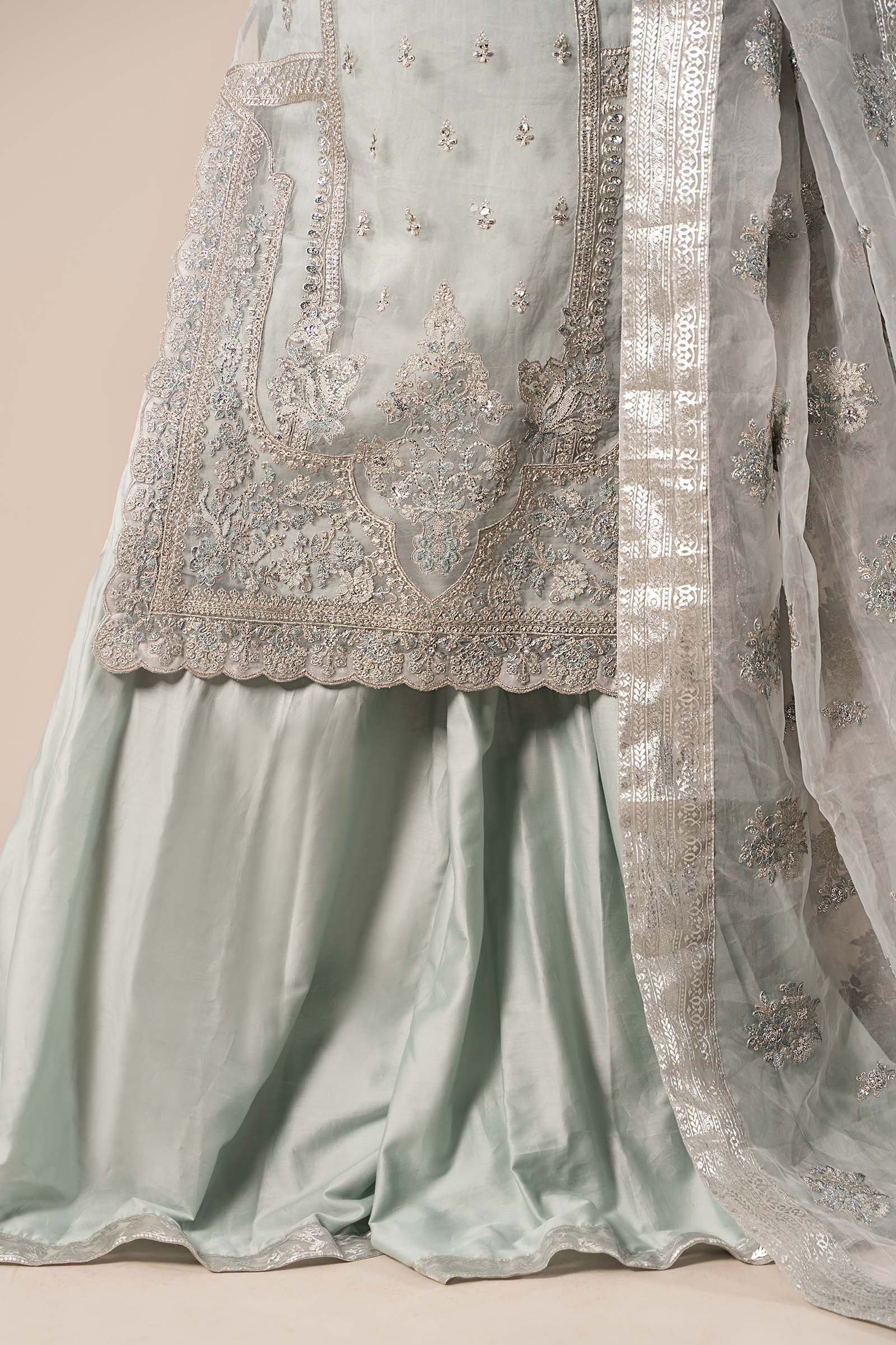 Light Blue Embroidered Organza Sharara (3-Piece) - Image 4