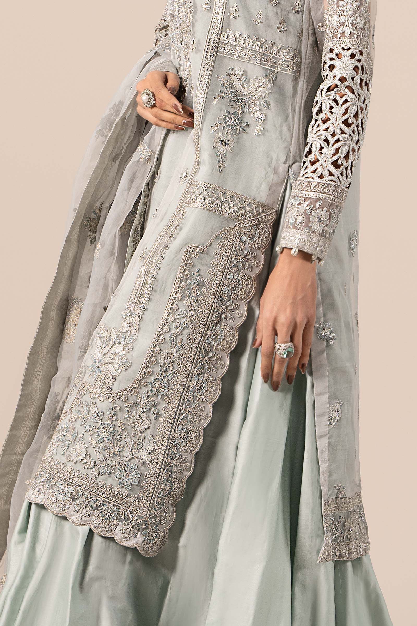 Light Blue Embroidered Organza Sharara (3-Piece) - Image 5