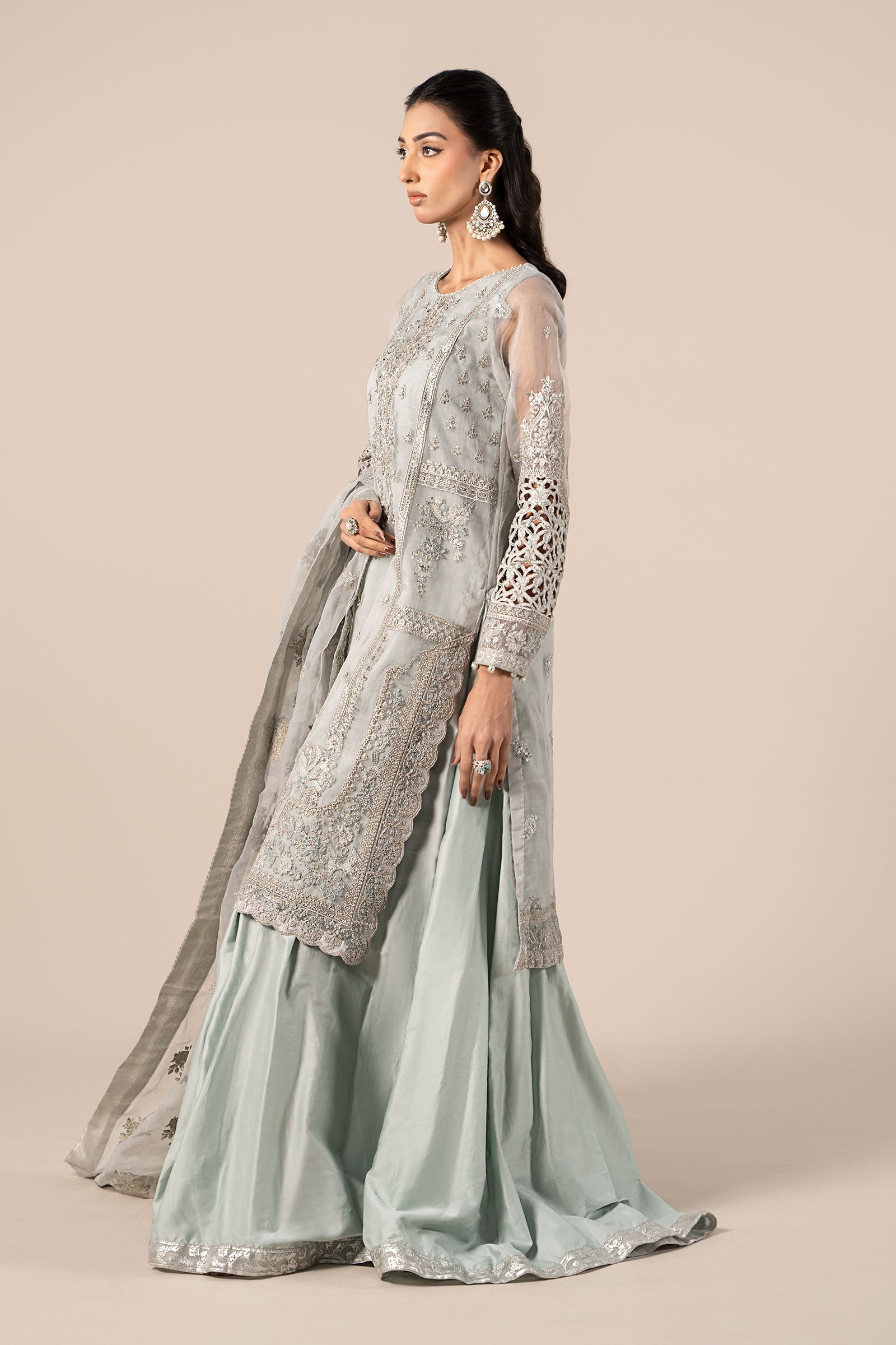 Light Blue Embroidered Organza Sharara (3-Piece) - Image 6