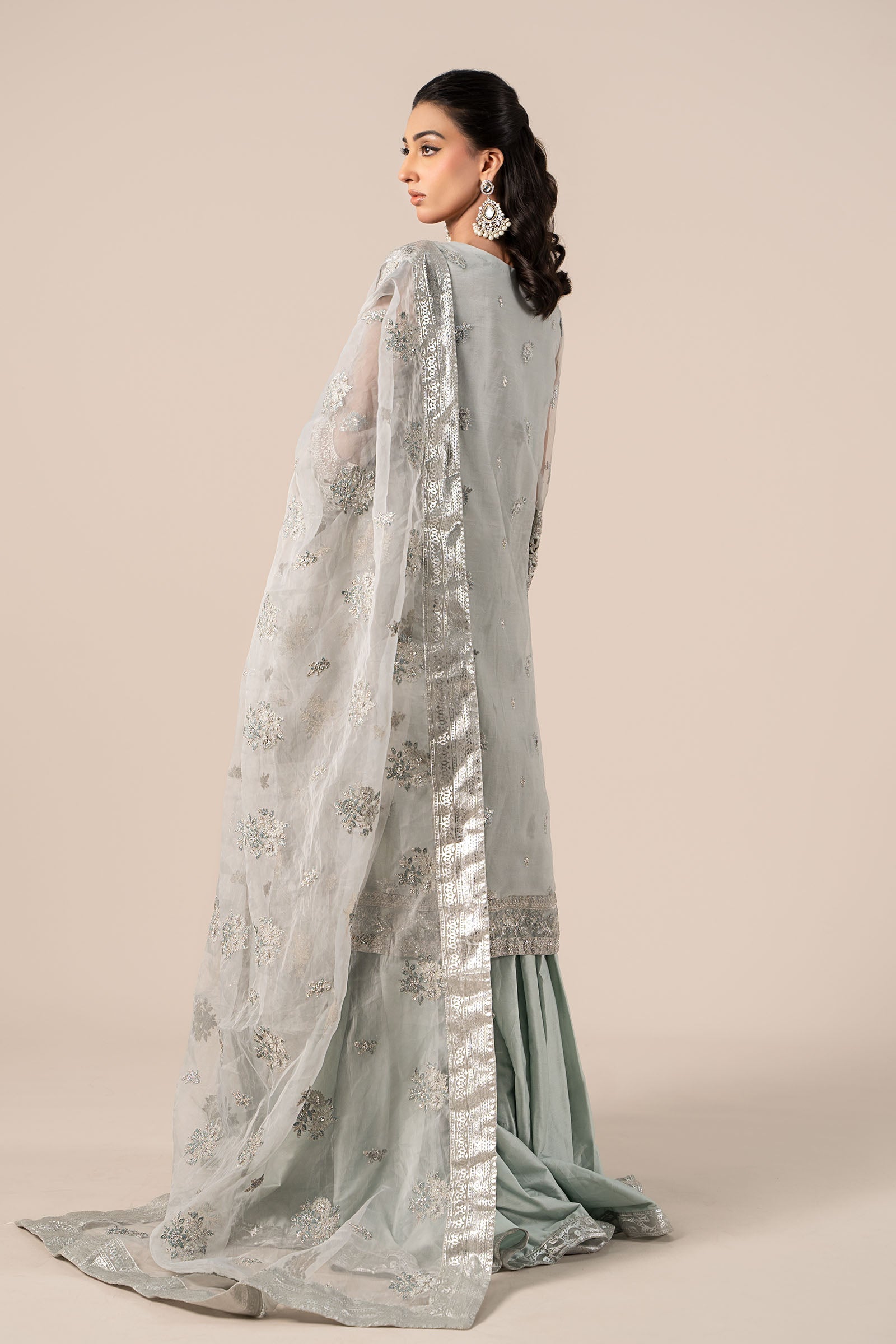 Light Blue Embroidered Organza Sharara (3-Piece) - Image 7