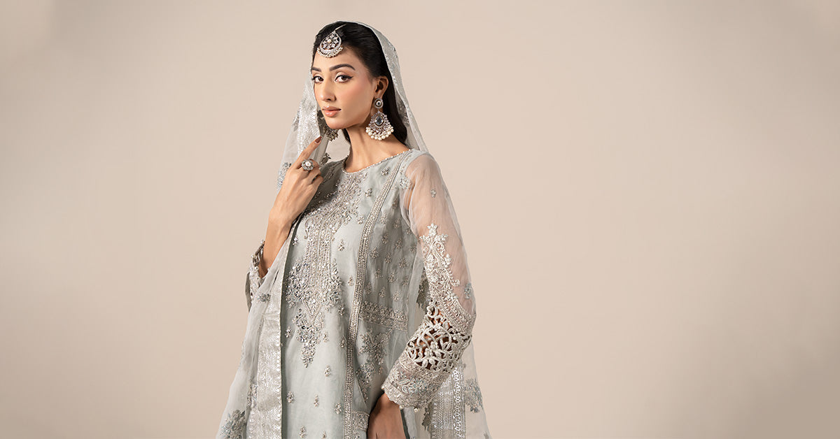 Light Blue Embroidered Organza Sharara (3-Piece) - Image 8