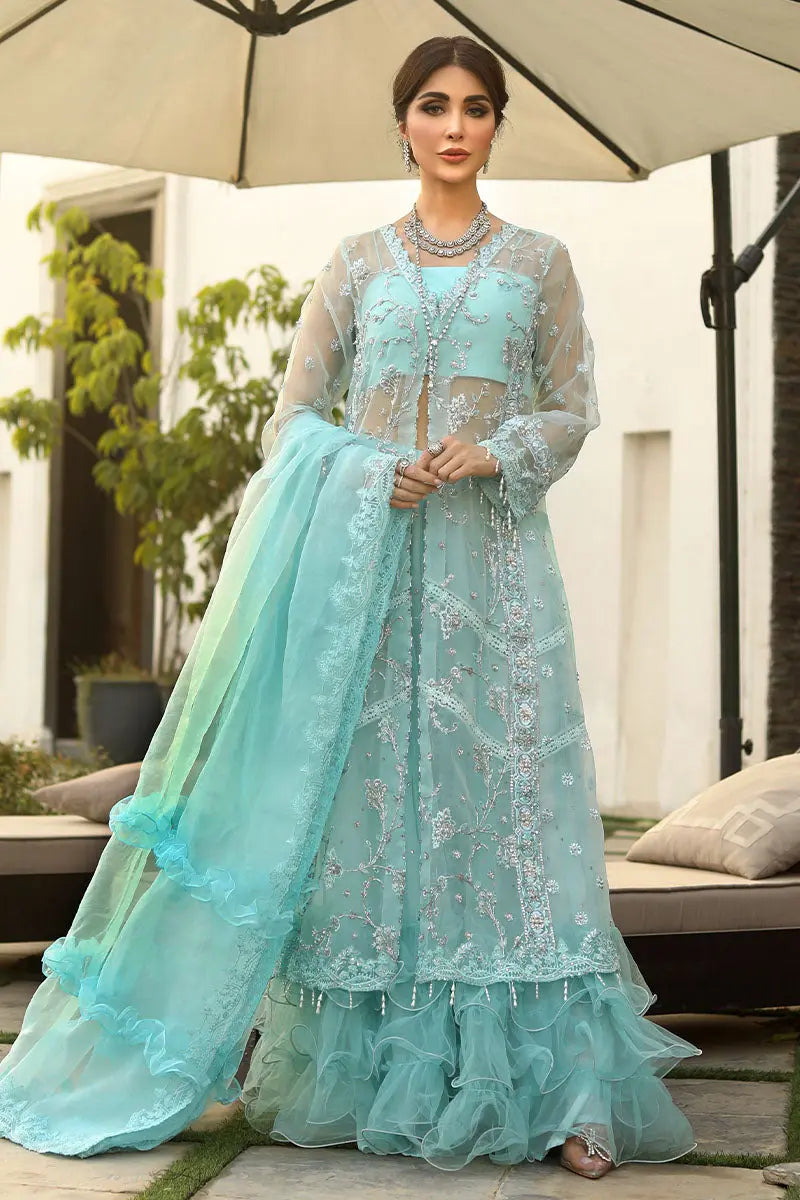 Pastel Blue Embroidered Organza Gown (3-Piece) - Image 1