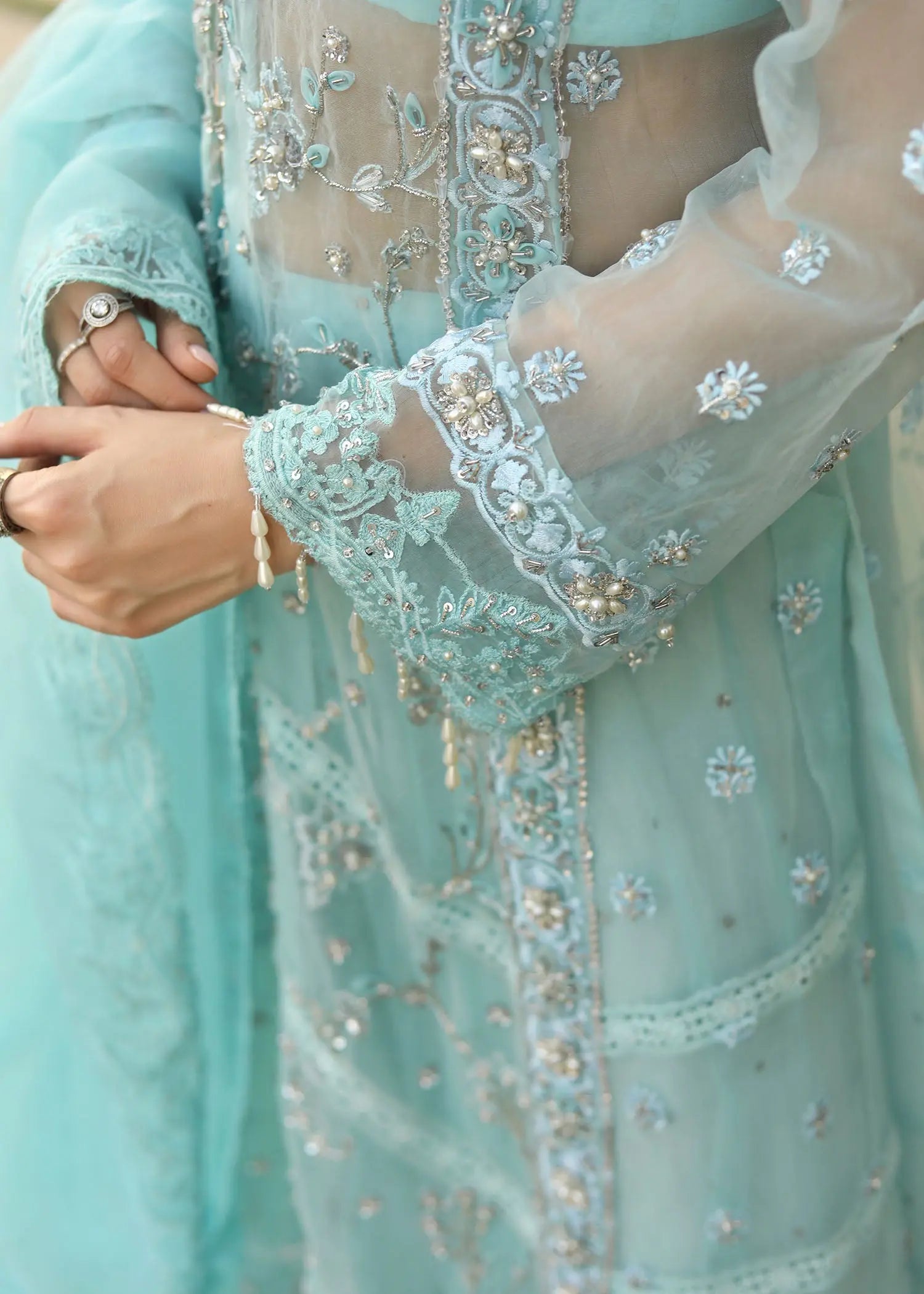 Pastel Blue Embroidered Organza Gown (3-Piece) - Image 13