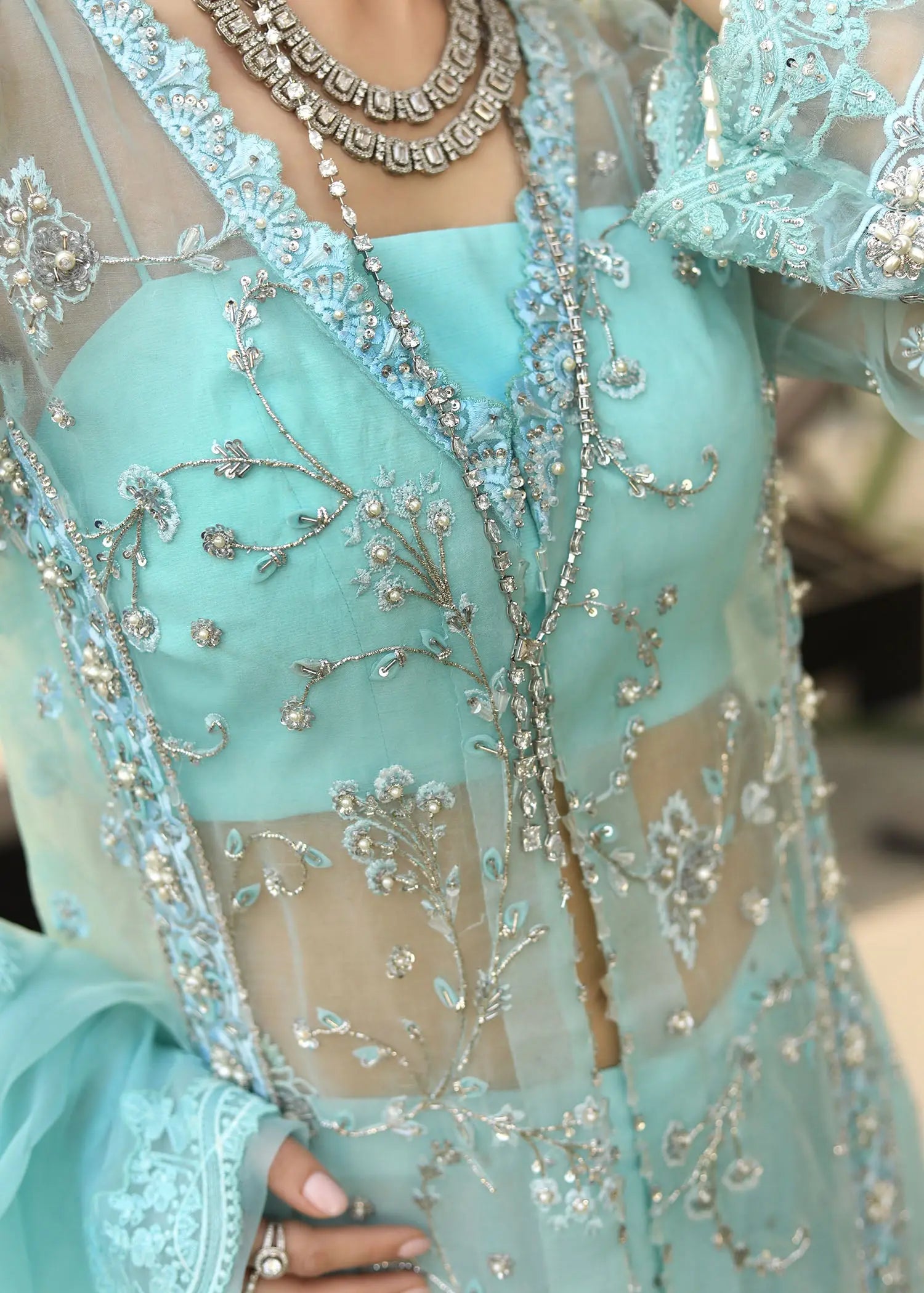 Pastel Blue Embroidered Organza Gown (3-Piece) - Image 14