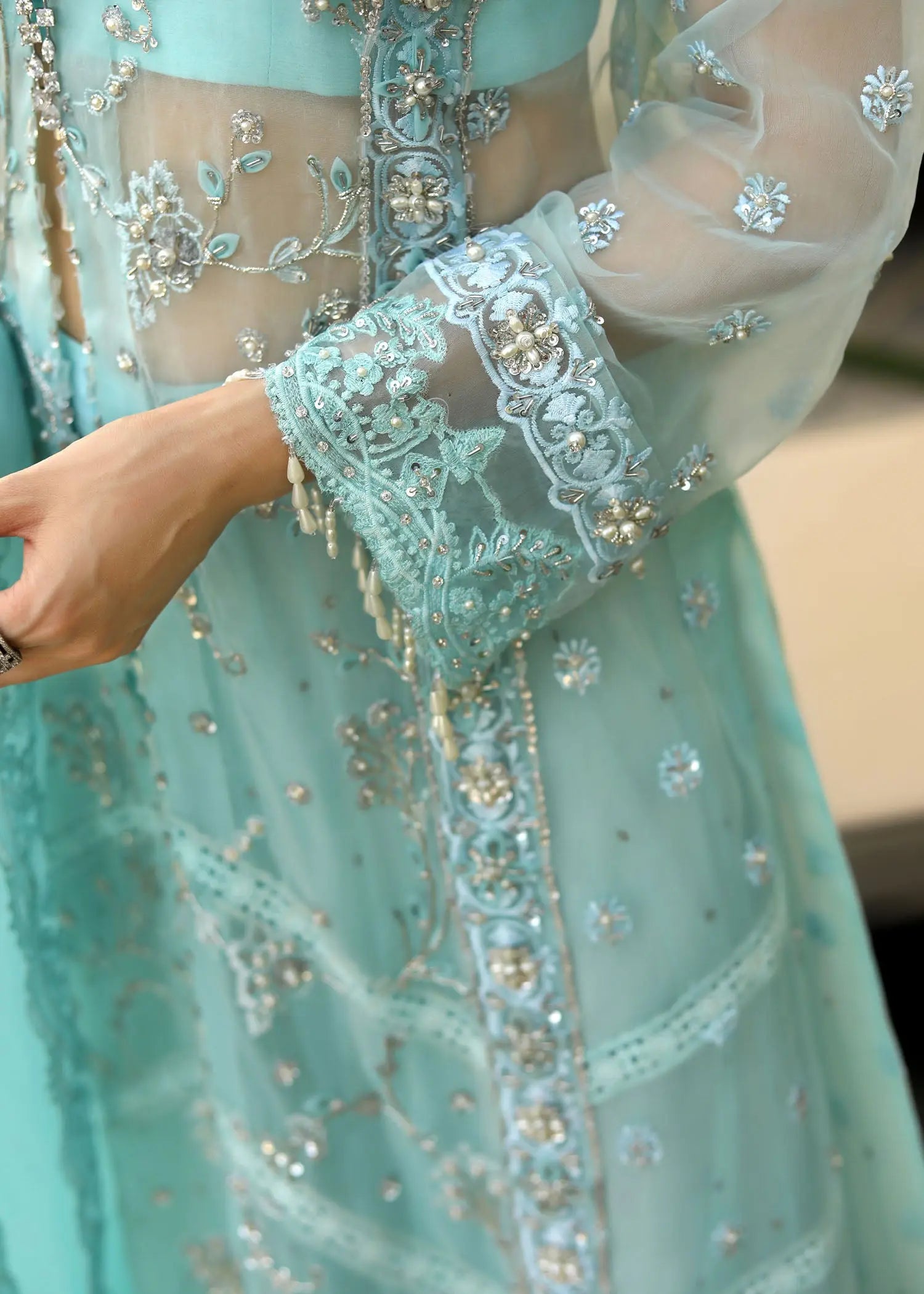 Pastel Blue Embroidered Organza Gown (3-Piece) - Image 15