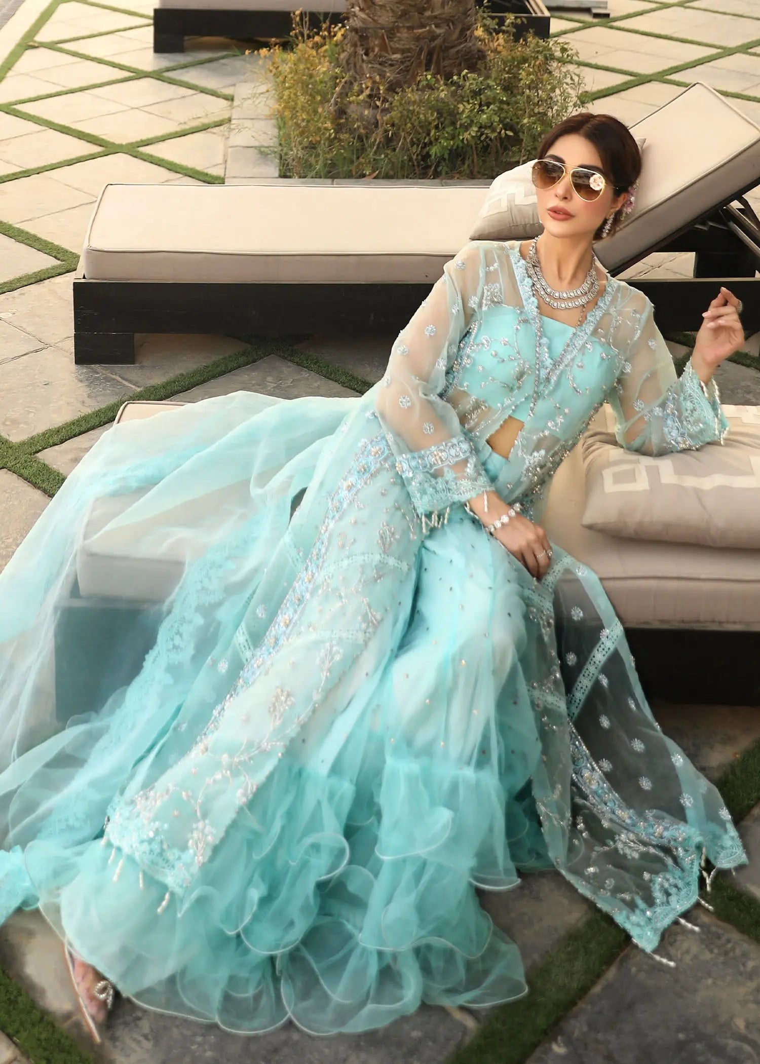 Pastel Blue Embroidered Organza Gown (3-Piece) - Image 4