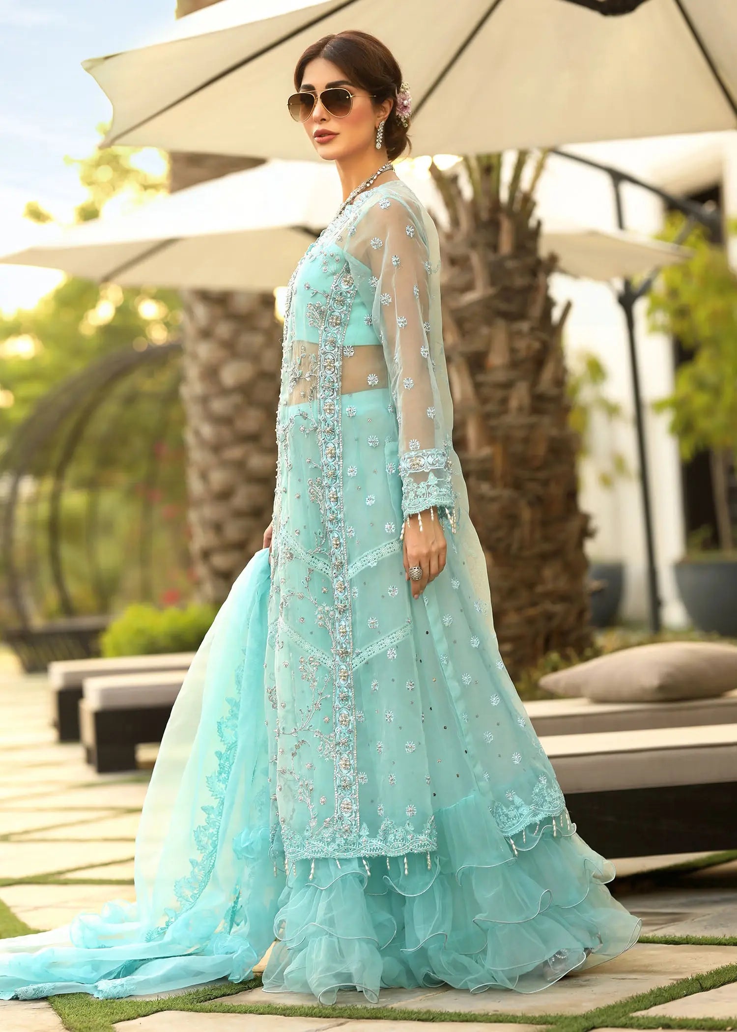 Pastel Blue Embroidered Organza Gown (3-Piece) - Image 9