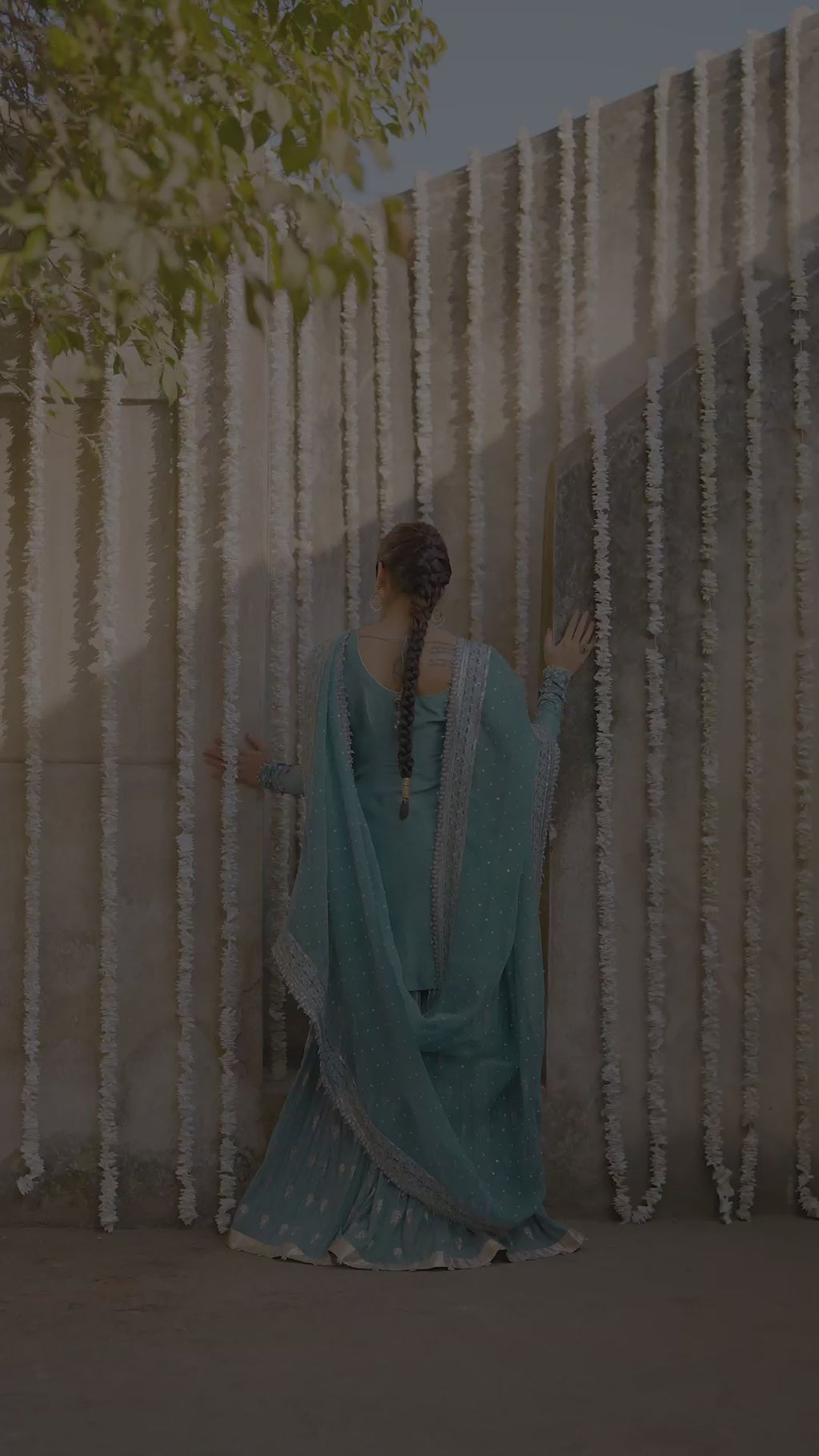 Cadet Blue Embellished Korean Raw Silk Sharara (3-Piece) - Image 8