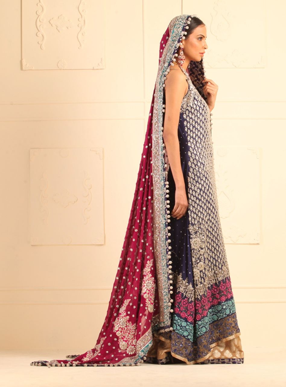 Pakistani Blue Embellished Raw Silk Sharara (3-Piece) - Image 2