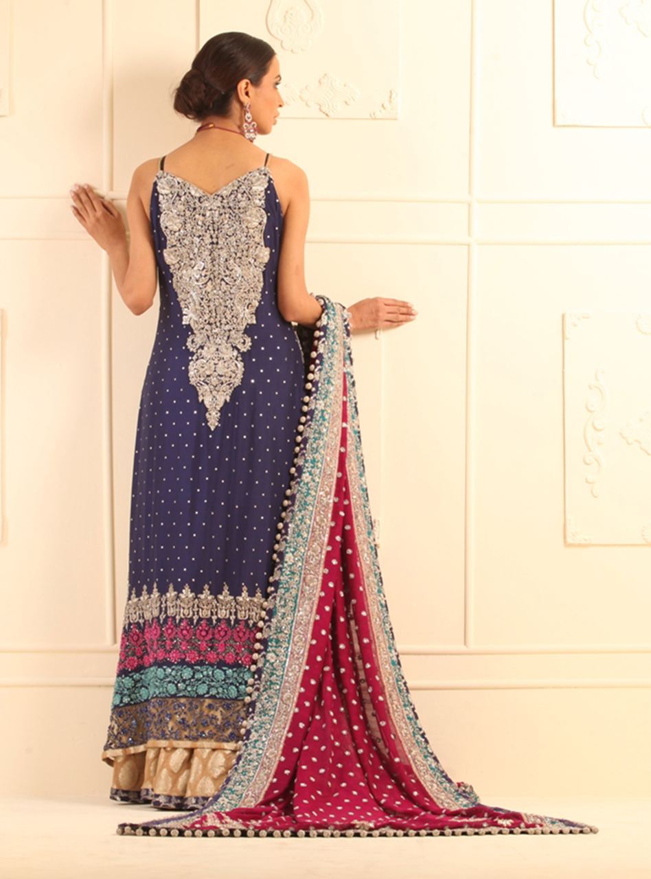 Pakistani Blue Embellished Raw Silk Sharara (3-Piece) - Image 3