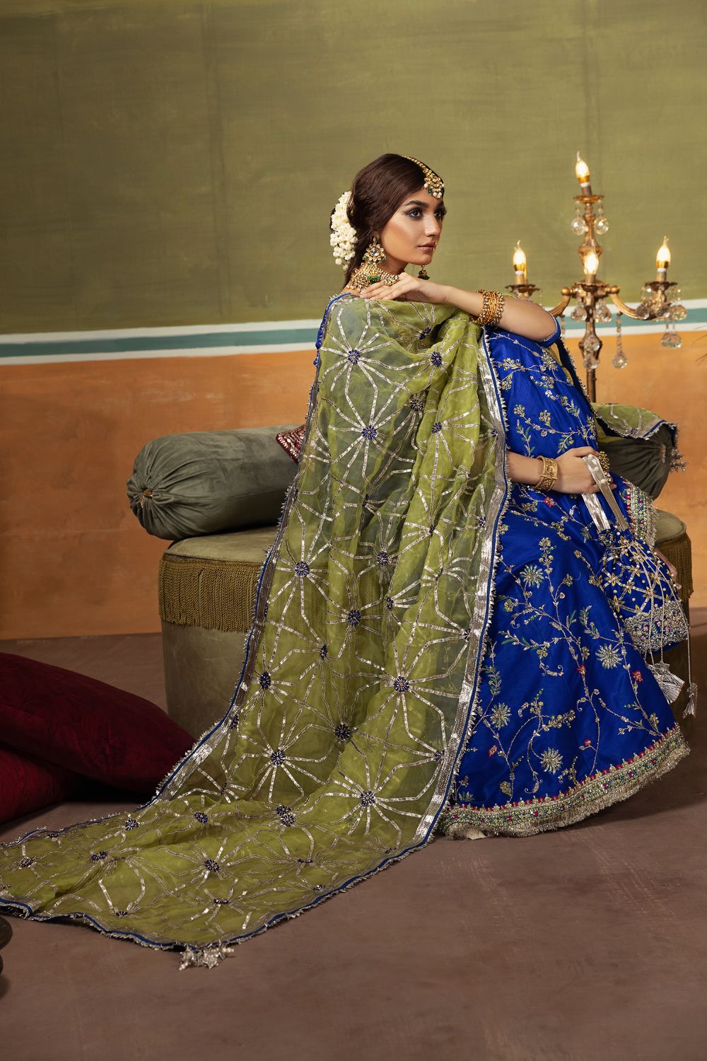 Ink Blue Embroidered Raw Silk Sharara (3-Piece) - Image 5