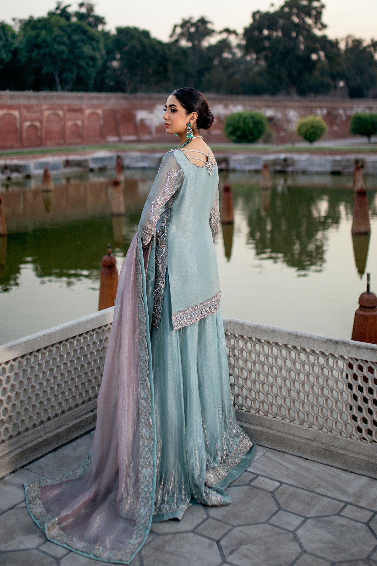 Light Blue Embellished Tissue Sharara (3-Piece) - Image 2