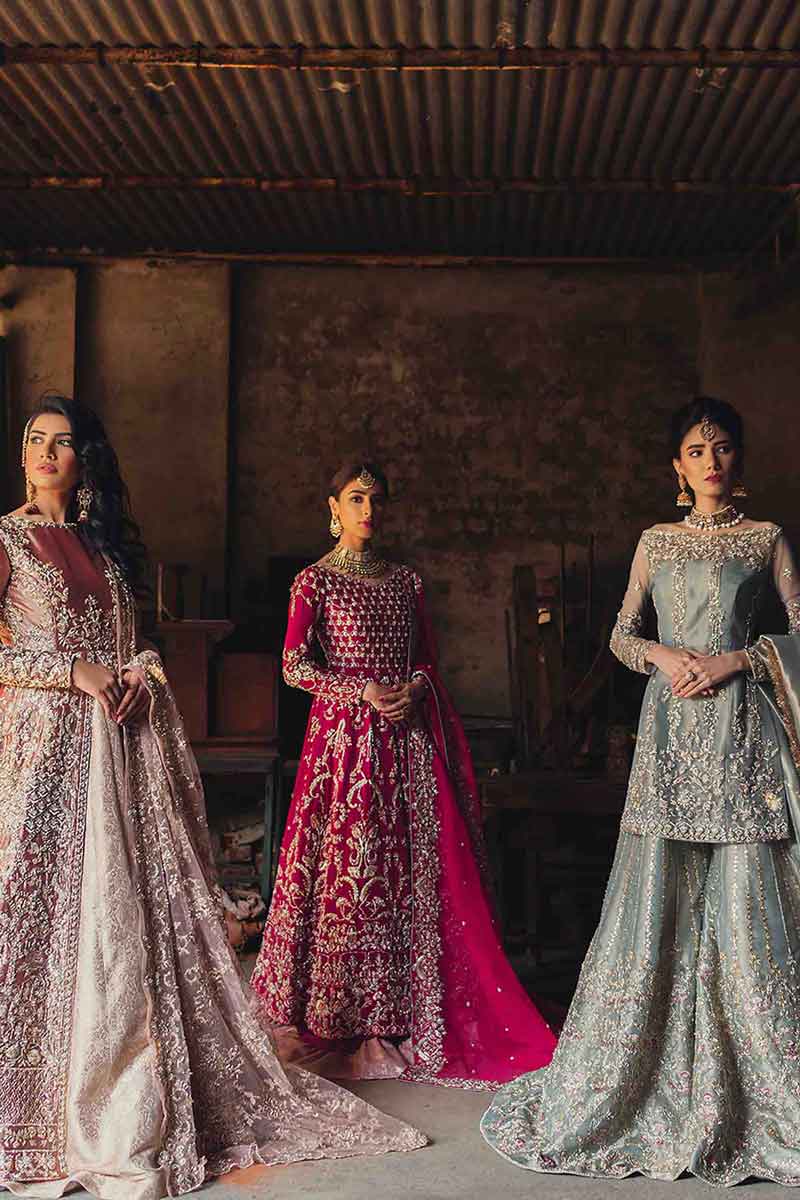 Pakistani Ice Blue Zardozi Gota Net & Tissue Sharara (3-Piece) - Image 5