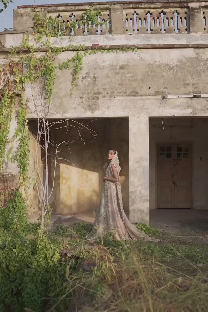 Pakistani Ice Blue Zardozi Gota Net & Tissue Sharara (3-Piece) - Image 6