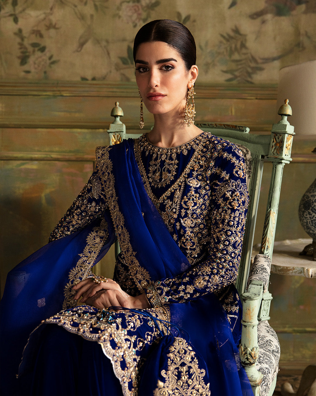 Electric Blue Embellished Velvet Sharara (3-Piece) - Image 4