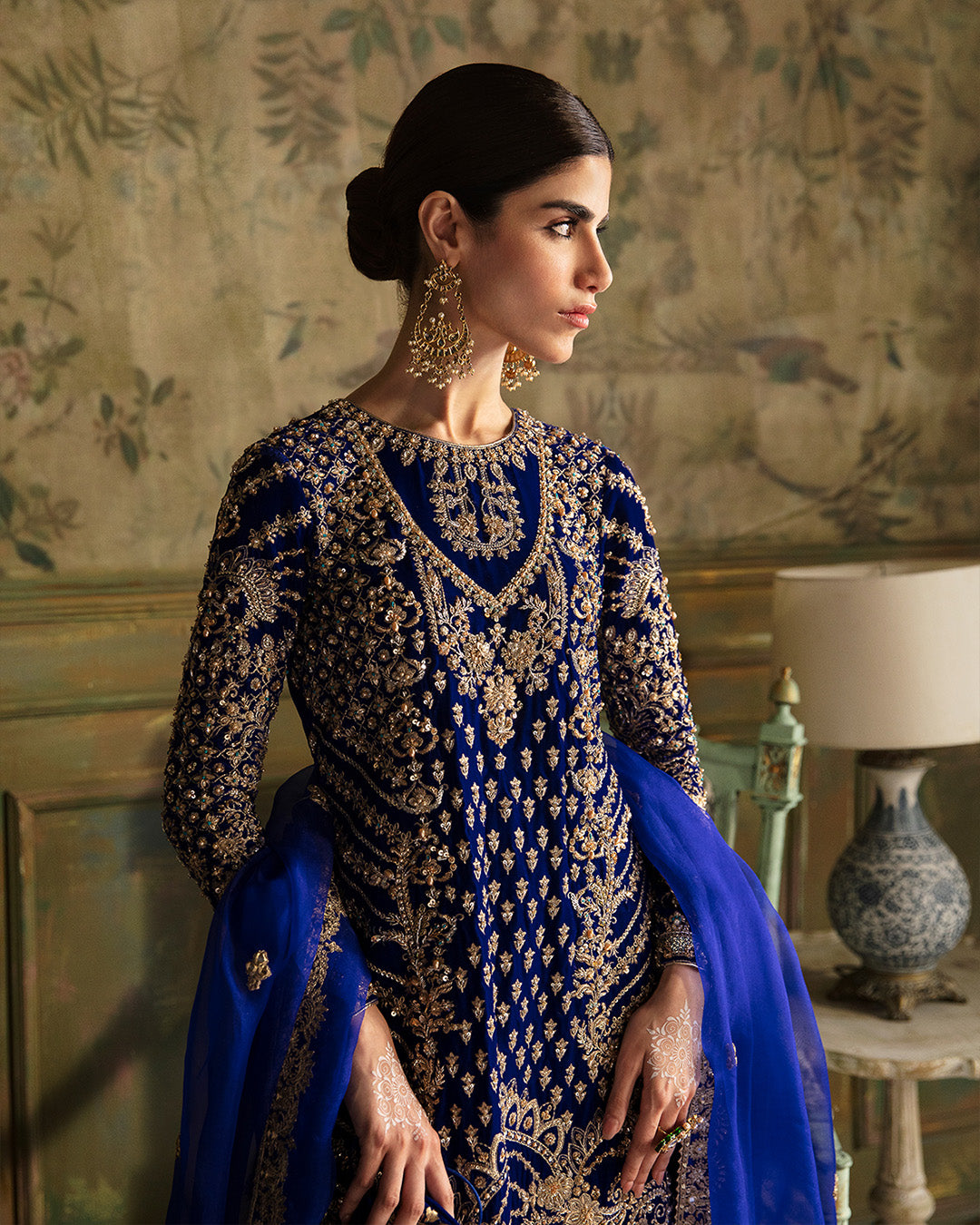 Electric Blue Embellished Velvet Sharara (3-Piece) - Image 2
