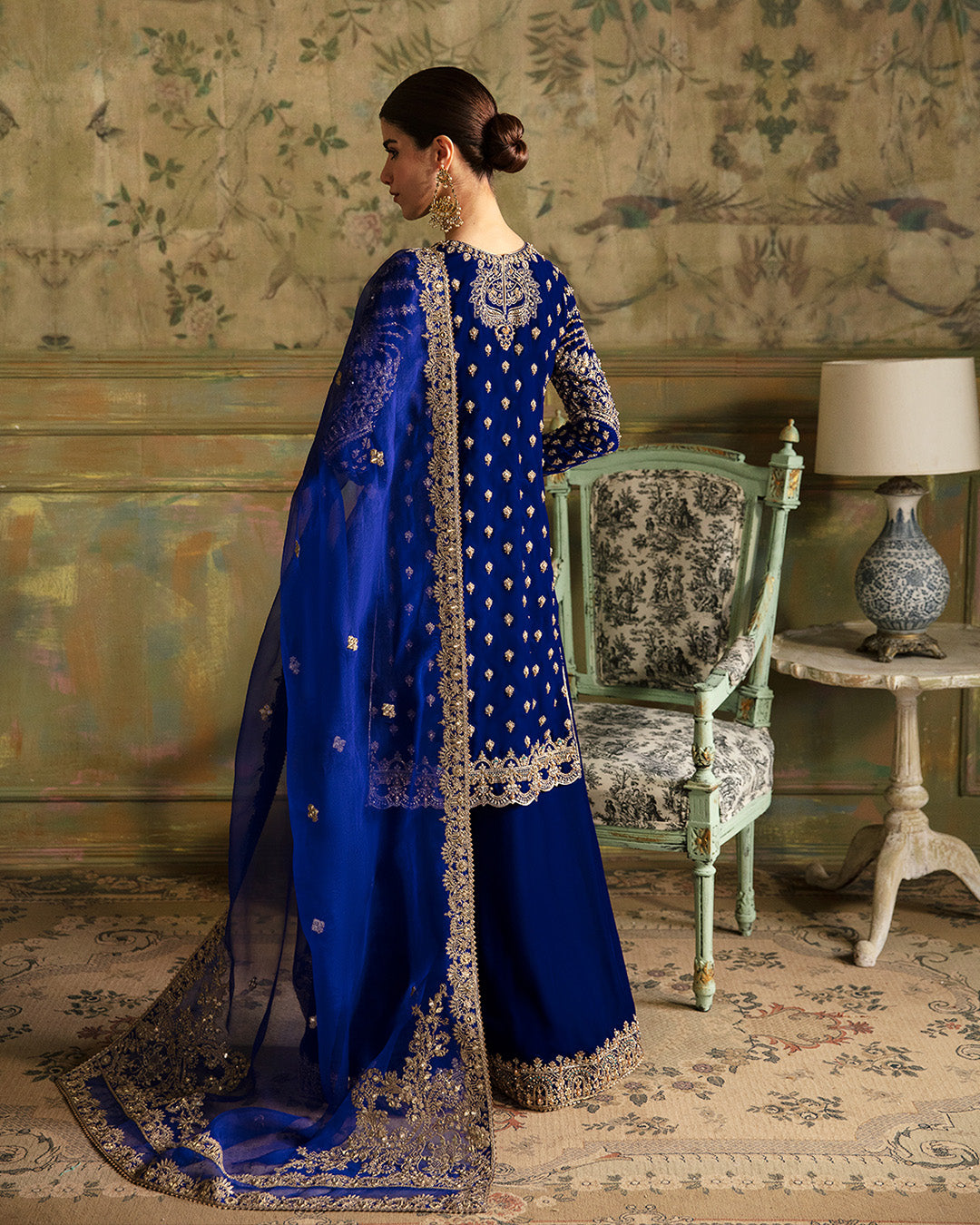 Electric Blue Embellished Velvet Sharara (3-Piece) - Image 3