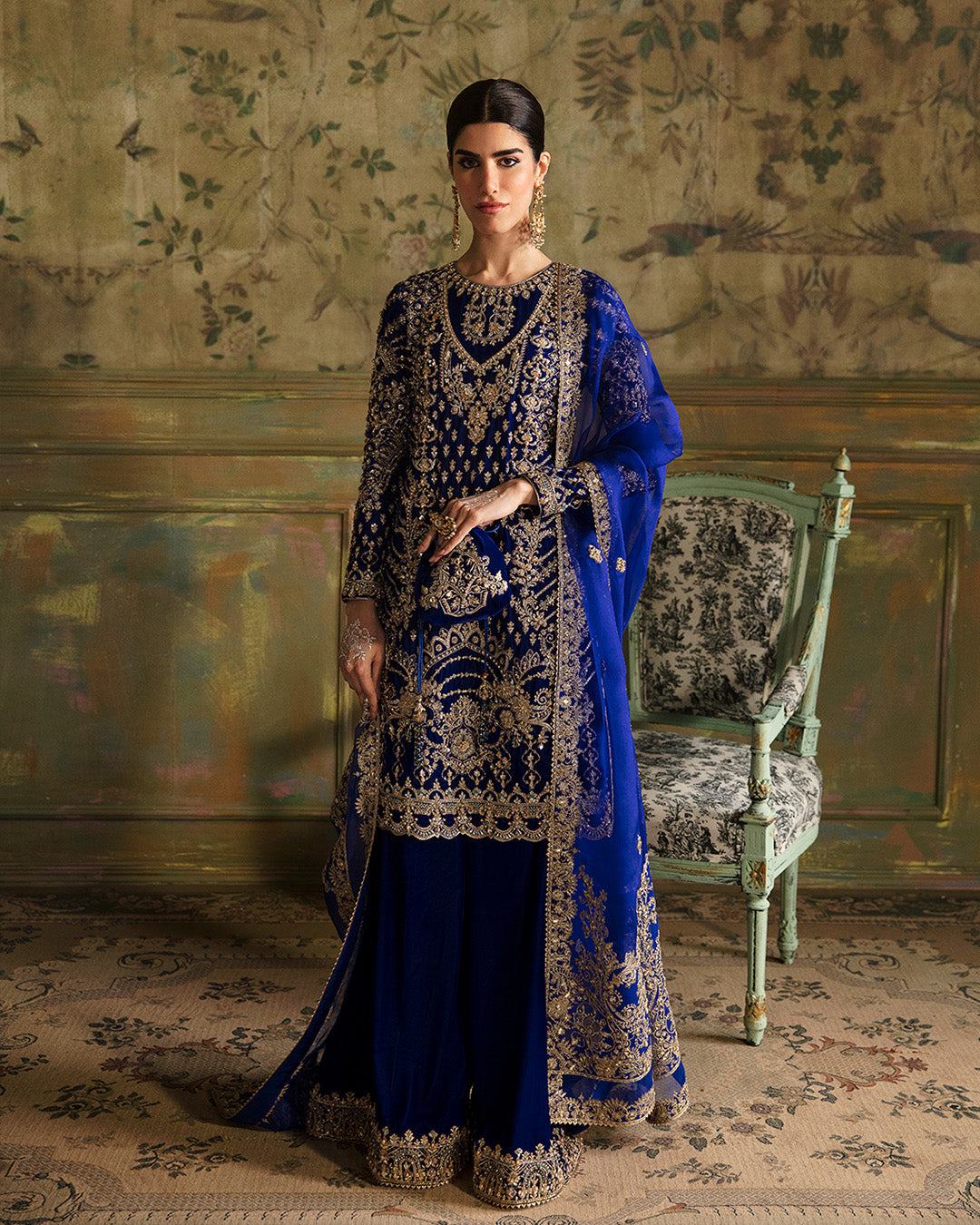 Electric Blue Embellished Velvet Sharara (3-Piece) - Image 5