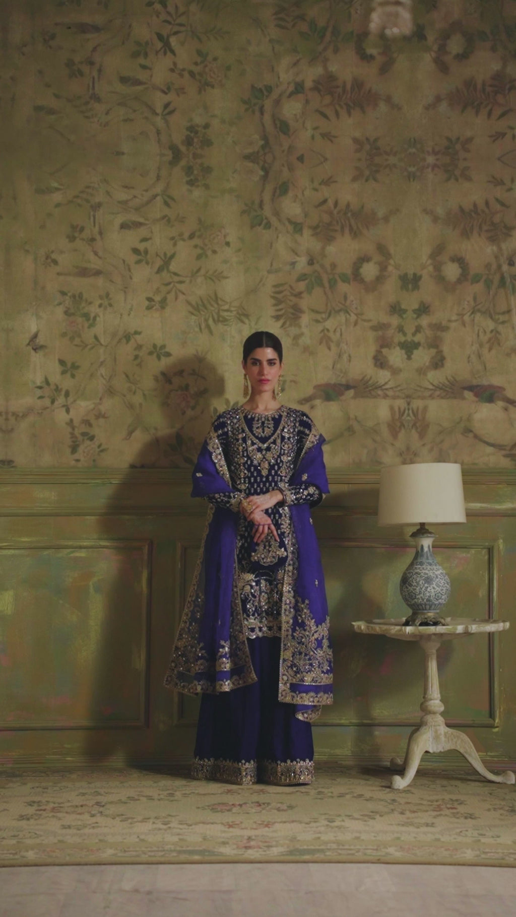 Electric Blue Embellished Velvet Sharara (3-Piece) - Image 6